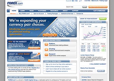 Forex.com's webbplats år 2007