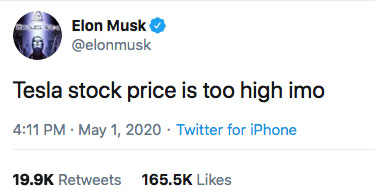 Musk Tesla Tweet: Priset är för högt