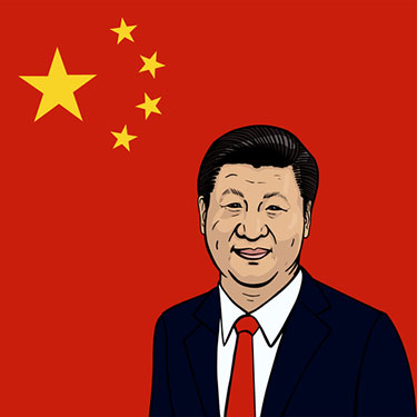 Xi Jinping med röd kina flagga