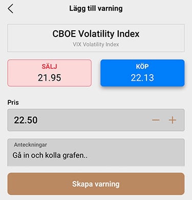 Grym Capital funktion: Skapa en prisvarning 